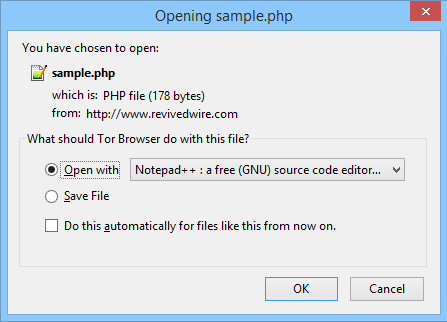 Onclick on PHP file triggers download popup